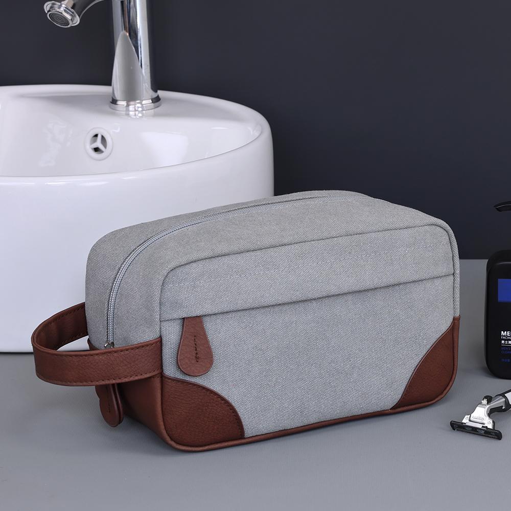 Handing Toiletry PU Leather Canvas Men Wash Shaving Women Toiletry Storage Waterproof Makeup Travel Organizer Retro Cosmetic Bag