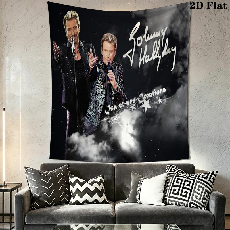Johnny Hallyday Best Live Performances Tapestry Wallmounted Fashion Print Home Decor Background Wall Hanging Cloth Christmas Gift