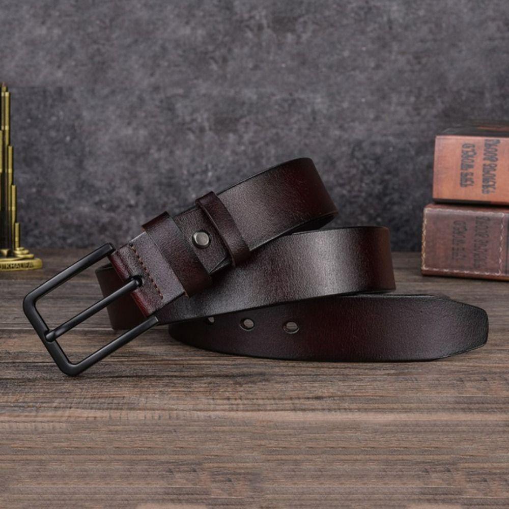 Zinc Zinc Alloy Pin Buckle Men Belt Genuine Leather Male Strap Fashion Waistband Jeans