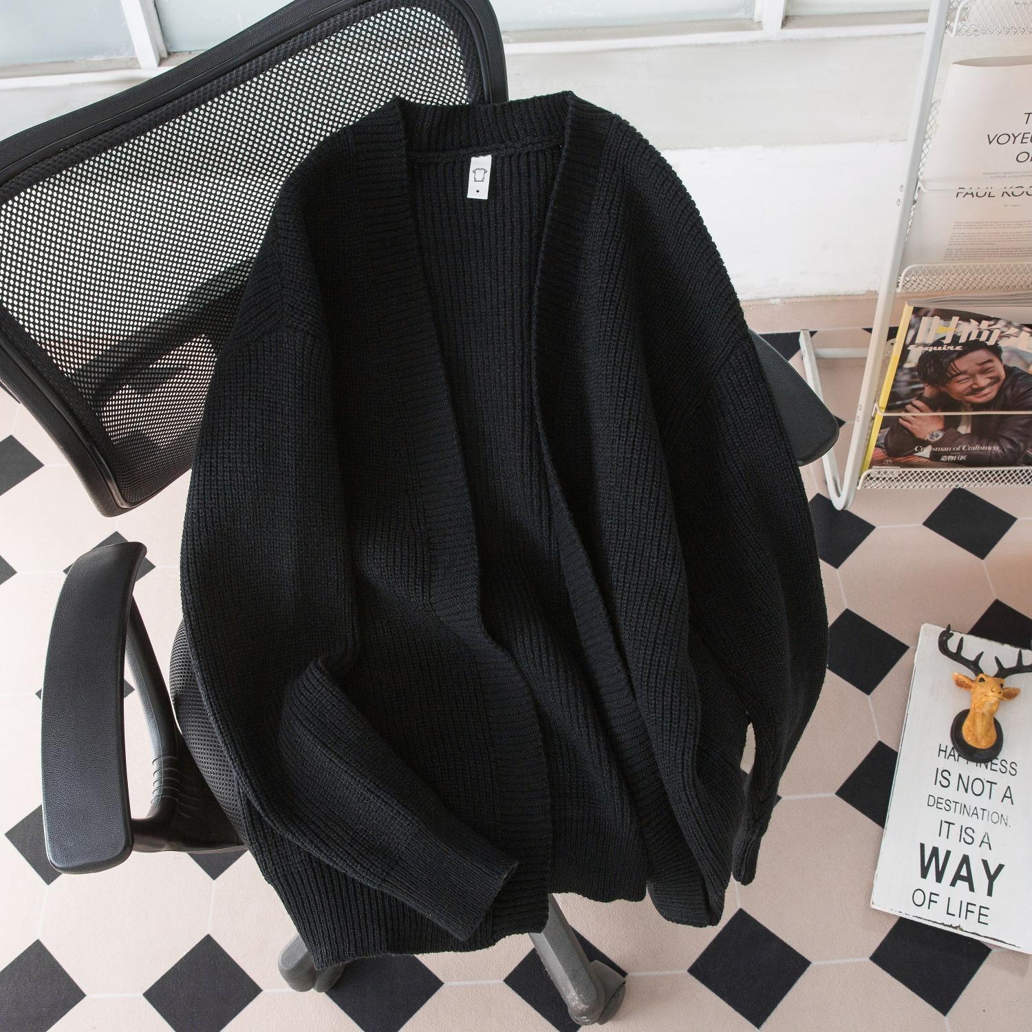 Унисекс Зимний Ретро Кардиган Модный свободный однотонный трикотаж для пар - Тяжелая американская повседневная куртка L 2370₽