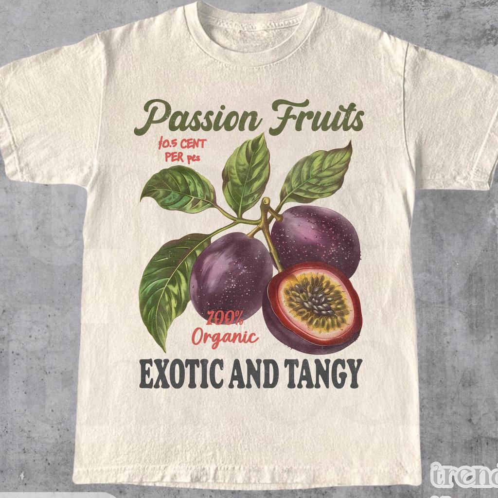Passion Fruits Commercial Graphic Shirt, Exotic 90s Fruit Lover Shirt, Passion Fruit Vintage Label Tee, Unisex Adult Graphic Shirt Gift