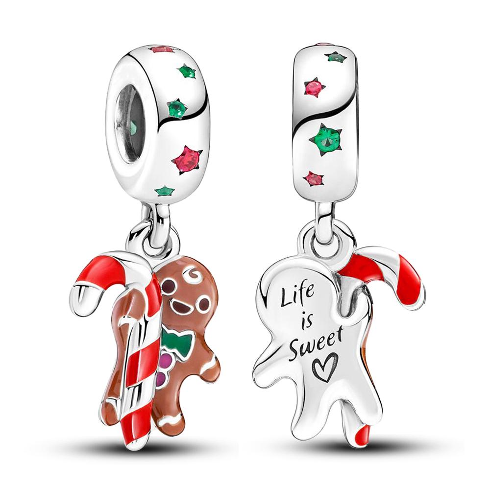 Classic Copper Gingerbread Man Charm Fit Original Bracelet Santa Claus Reindeer Sparkling Christmas Tree Charms Jewelry Gift