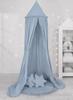 Set: hanging canopy for a children's room, mat with ruffles, pillows - dirty blue