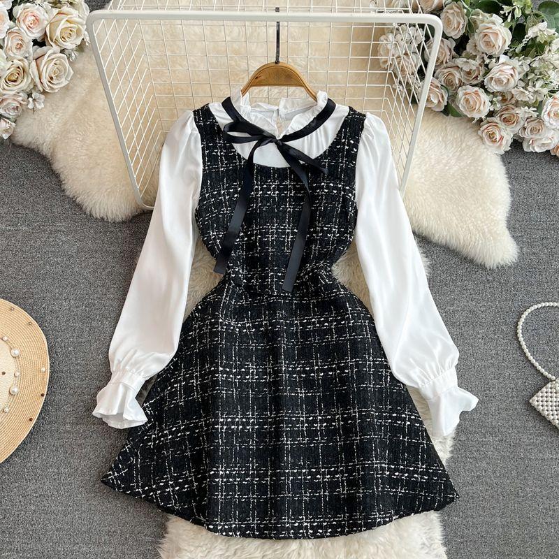 

Классическое твидовое платье в стиле светской львицы, имитация двух частей Black S