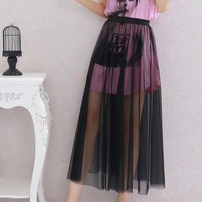Nouvelles Jupes en Maille Transparente à la Mode Jupes Sexy Solides Taille Haute Jupes Noires Fashion pour Femmes