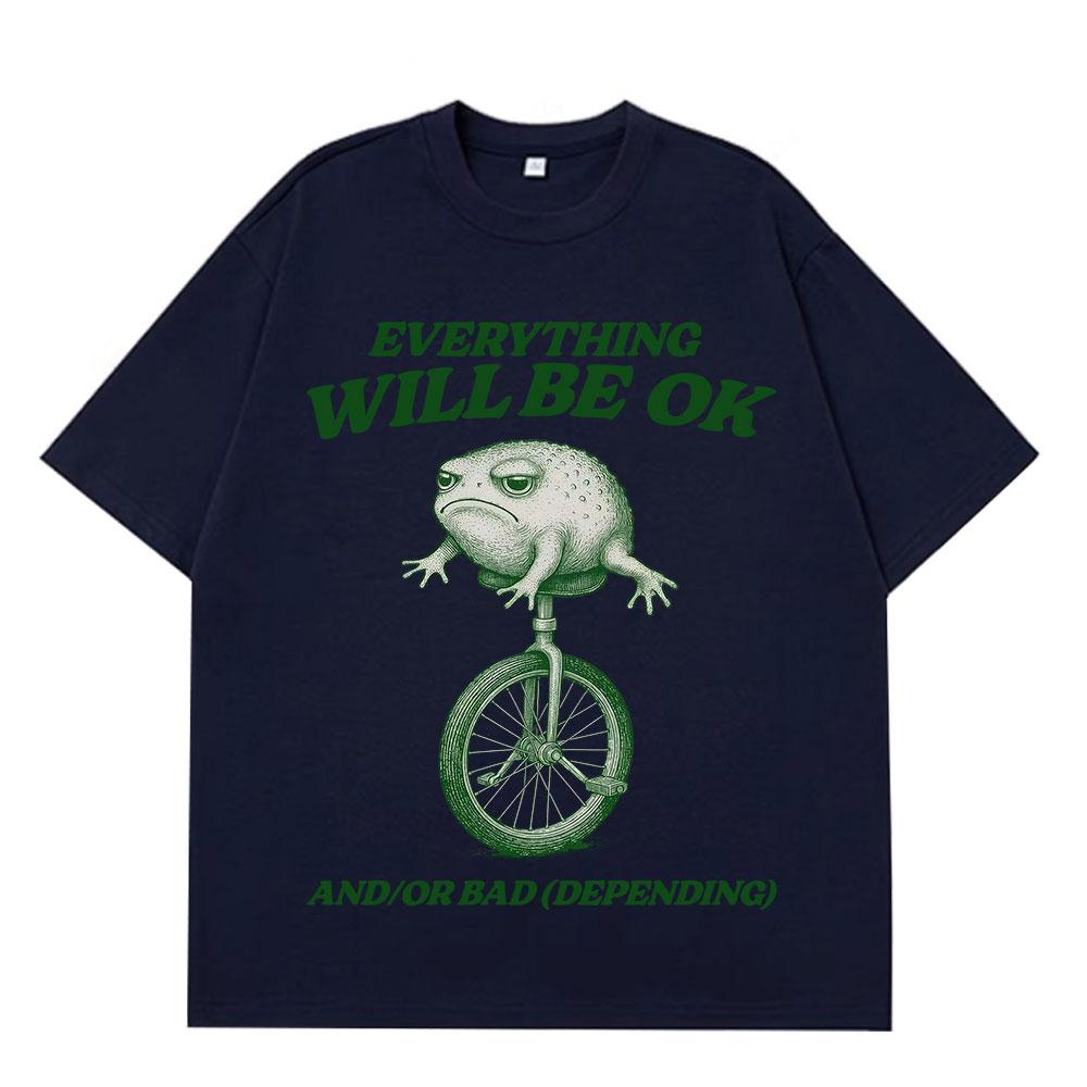 Everything Will Be Ok Funny Frog Tshirt Unisex Women Shortsleeved Fashion Hiphop Tshirt pure Cotton Aesthetic Tshirts Top S