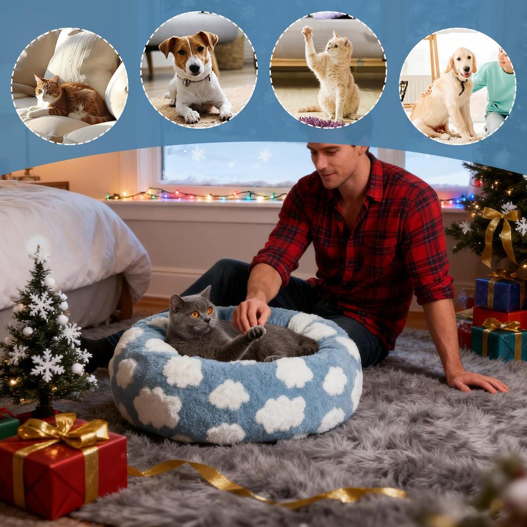 Round Cat Bed Plush Pet Sleeping Cushion Anti-Slip Pet Cushion for Indoor Home Bedroom Living Room Winter Cats Dogs Kitten Puppy