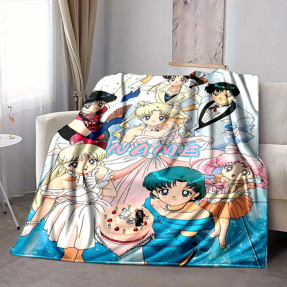 Custom 1pc Sailor Moon Team-up Blanket, Soft And Comfortable Blanket, Casual Warm, Camping Travel Blanket, Birthday Gift Q91390