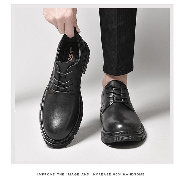 Men's British Style Round Toe Oxford Leather Shoes - Comfortable, Lace-up, Versatile, Thick Sole, Genuine Cowhide.