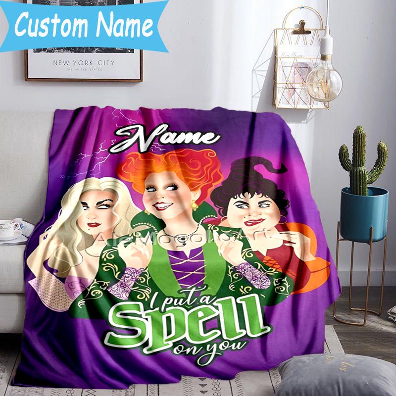 1PC Custom Name Witches Collage Throws Blanket Flannel Blankets for Couch Bed Gifts for Men Women Travel Picnic Christmas Fan Gifts