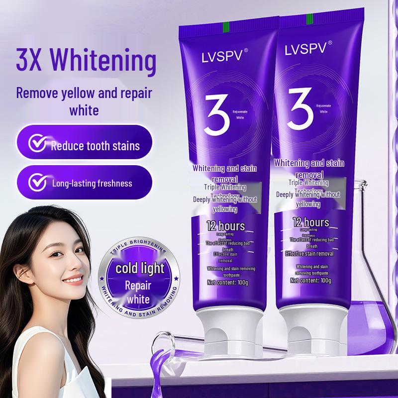 Purple Light Whitening Toothpaste - Bestseller No. 1, Removes Yellow Stains & Bad Breath, with Color Correction & Burst Beads