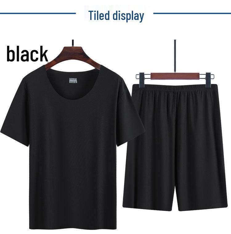 

Мужской летний пижамный комплект из ледяного шелка - Круглый вырез, короткий рукав и шорты 4XL (180-200 jin)