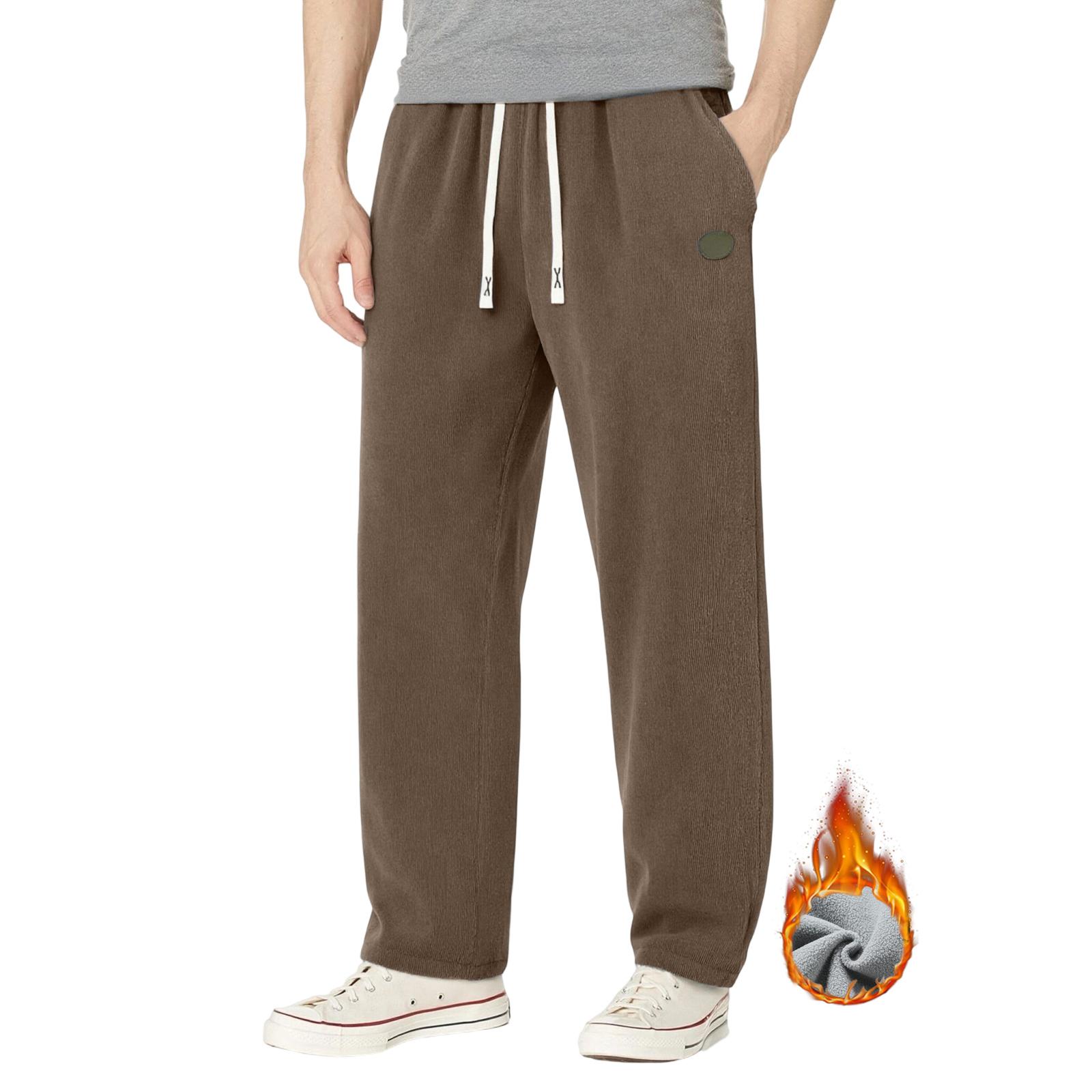 

Men s Solid-color Casual Loose Sport Trousers, Corduroy And Fleece Warm Drawstring Sweatpants M кавовий