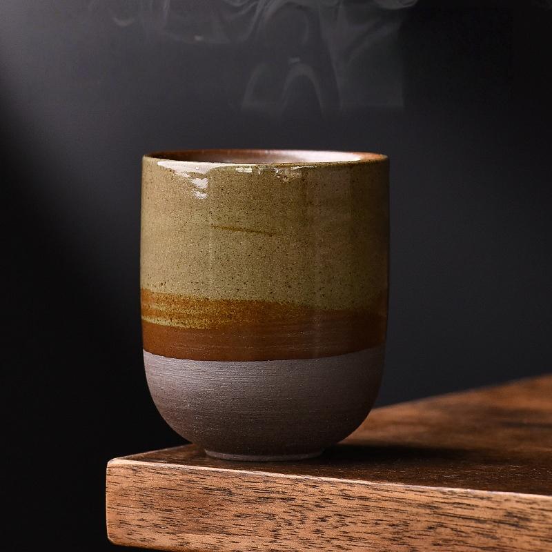 Japanese Retro Coarse Pottery Tea Cup Espresso Cup Ceramic Kung Fu Tea Cup Coffee Mug for Home Kitchen Office Daily Drinkware