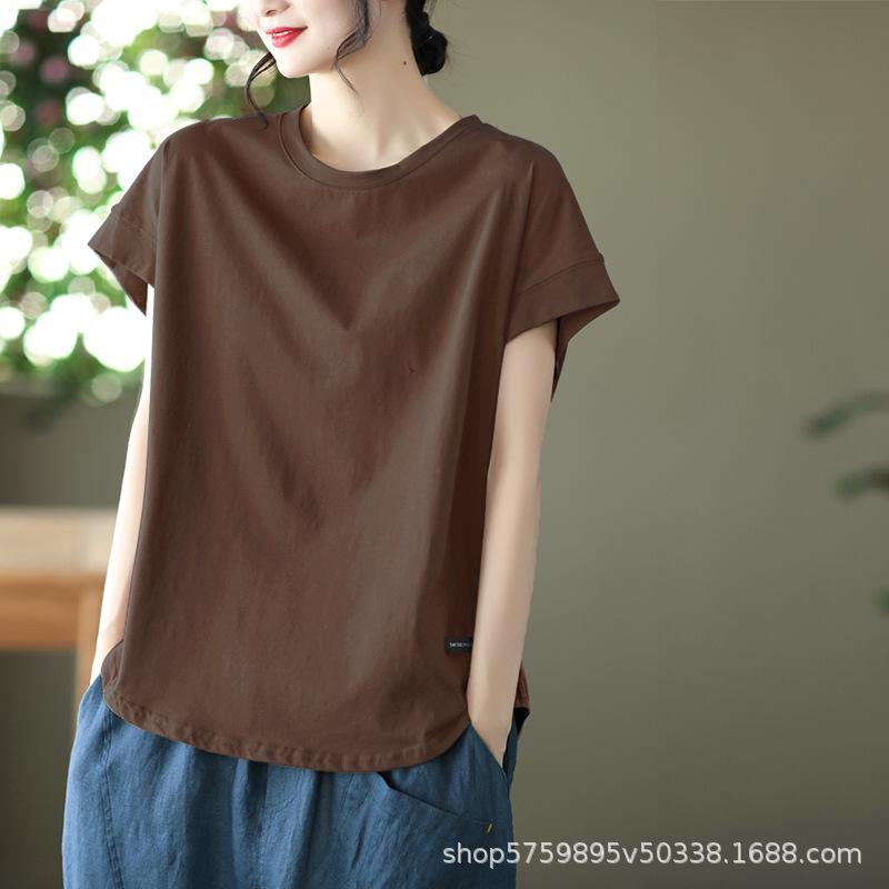 

Весенне-летняя новинка, ретро топ, женская футболка с круглым вырезом и коротким рукавом, однотонная, в стиле кэжуал, с ажурными вставками, женская 3XL темный кофе