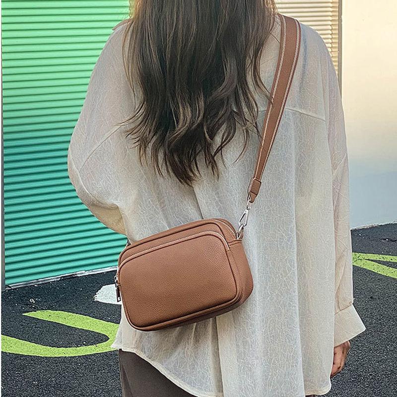 Neue kleine quadratische Tasche mit Litschi-Muster, bequemer Webriemen-Stil, breiter Schulterriemen, kleine Tasche, Umhängetasche für Damen