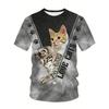 Novelty Beach Cat Beer Pattern Print T-shirt 3D Men Women Trend Personality Tops Oversized Short sleeve Crew Neck Streetwear Tee