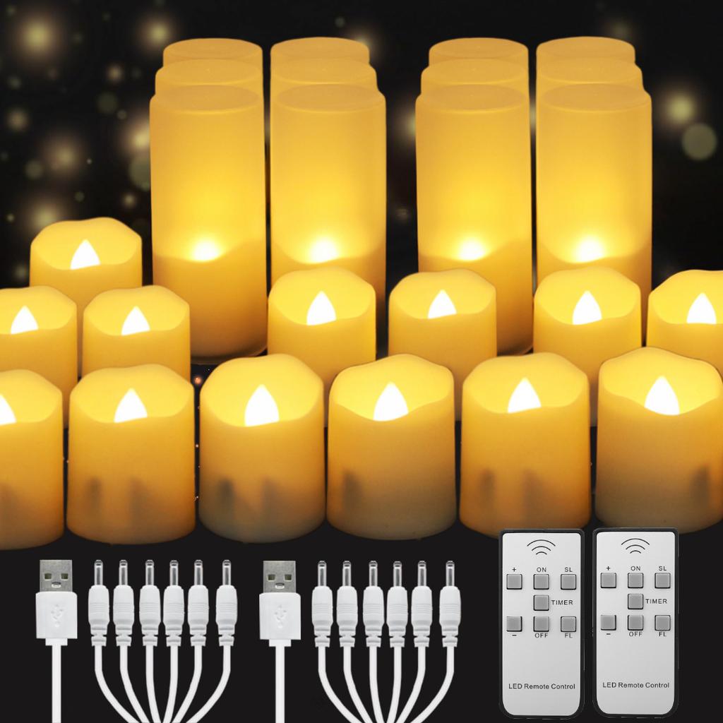 Rechargeable Flameless Votive Candles with Timer Remote Flickering LED Tea Lights with USB Charging Cable Electric Xmas Candles