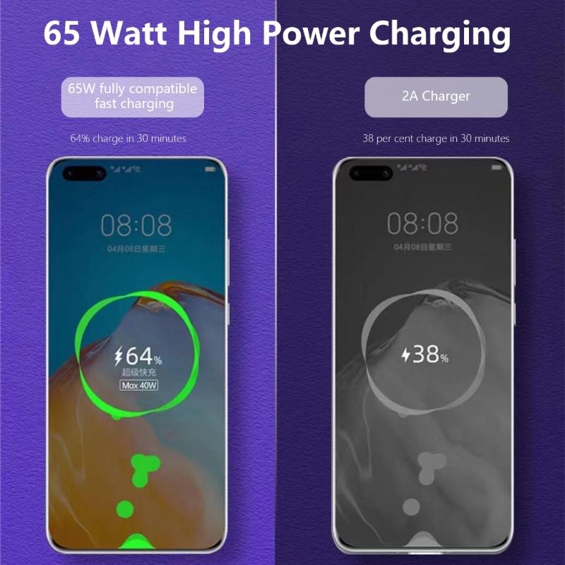 65W Power Adapter 2Pin Flat Quick Charging Head with USB 5Pin/Type C Fast Charging Cord Data Cable Wire