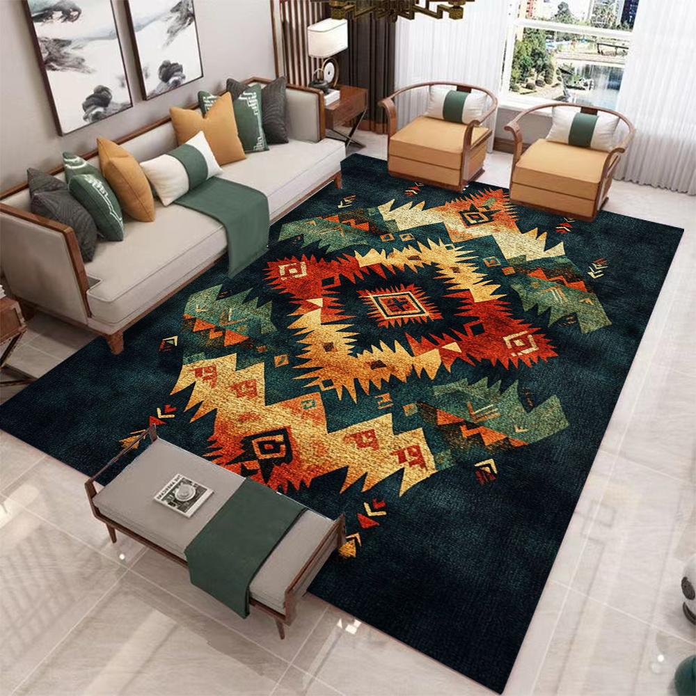 Bohemian Tribal Carpet Mat Rug Colorful Patchwork Design Vibrant Abstract Home Decoration for Living Room Bedroom Floor Mat