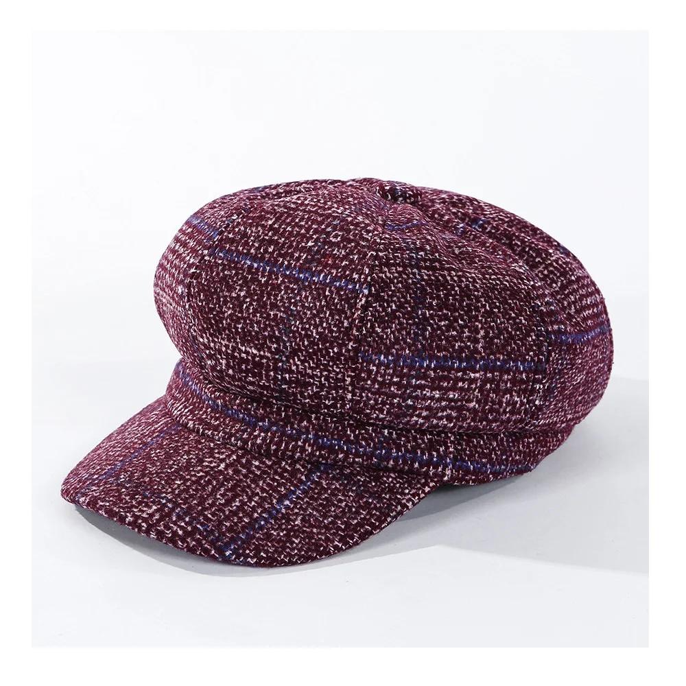 Women's Vintage Octagonal Beret, Newsboy Hat, Casual Imitation Woolen, Plaid, New Fashion, 2024