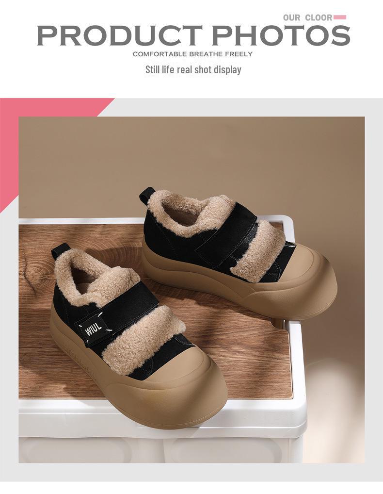 2024 Women's Thick-Soled Genuine Leather Fur Sneakers - Winter Warm, Velvet-Lined, Outdoor Sports Shoes