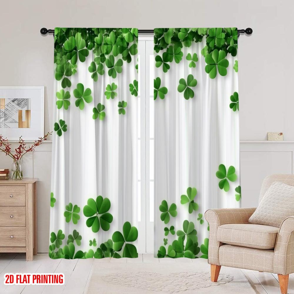 2pcs,2D plane printing Creative Curtains Clover Canvas (2) Versatile Polyester (without rod) Room Decor Use for Living Room &