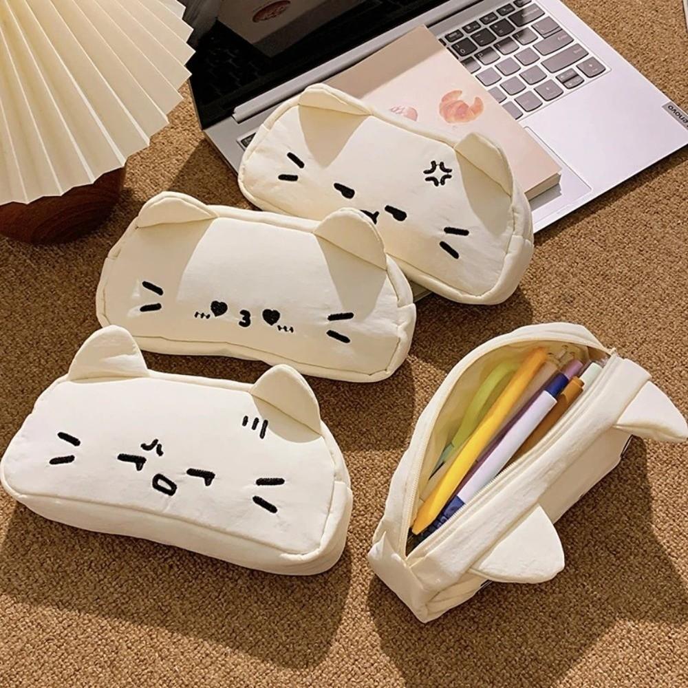 Funny Embroidered Cat Pencil Case Cartoon Kitty Stationer Bag Stationery Storage Bag Student Use