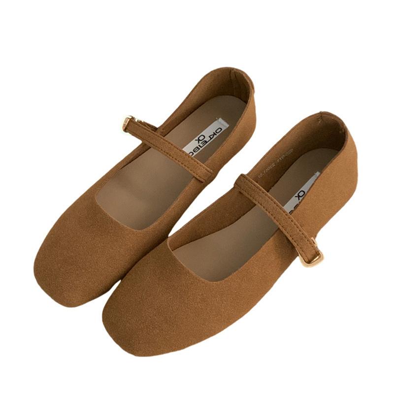 French temperament shallow mouth square head Mary Jane single shoes women's 2025 new Korean version flat bottom one word buckle belt grandma shoes