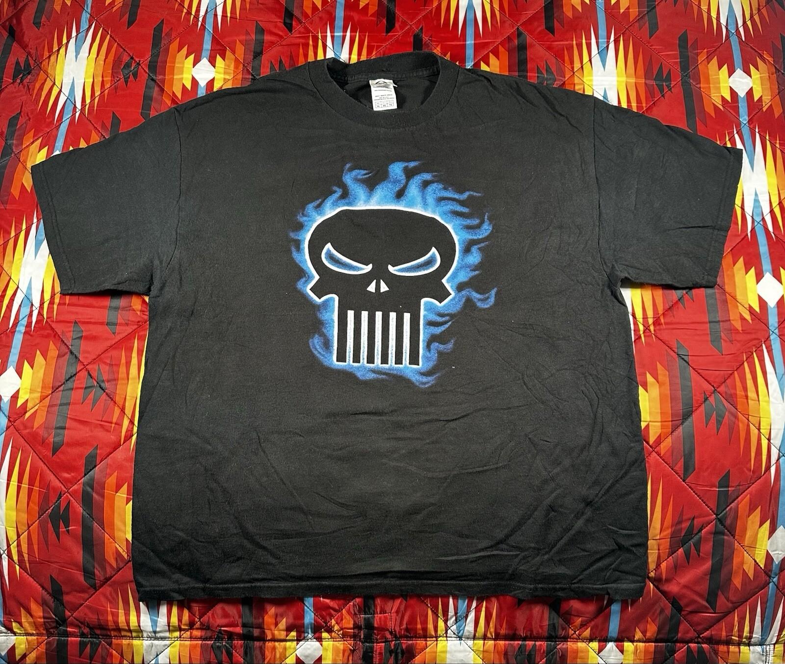 Marvel Punisher  Delta Skull With Blue Flames Mens XL Black T- Comic Unisex T-Shirt M