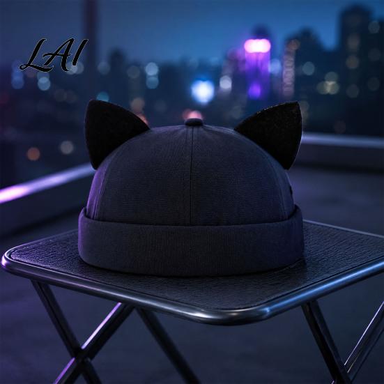 Brimless Cat Ear Hat Hat Cute Docker Cap Adjustable Skullcap Stylish Lightweight Fashion for Women Sailor Cap Men Street Casual Wear Trendy Unisex