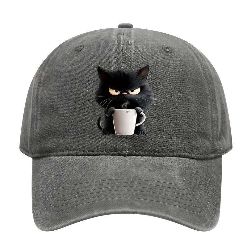 Washed Cat Print Baseball Cap Spring Summer Korean Style Casual Unisex Couple Versatile Hat Sun Hat Casual Duckbill Cap