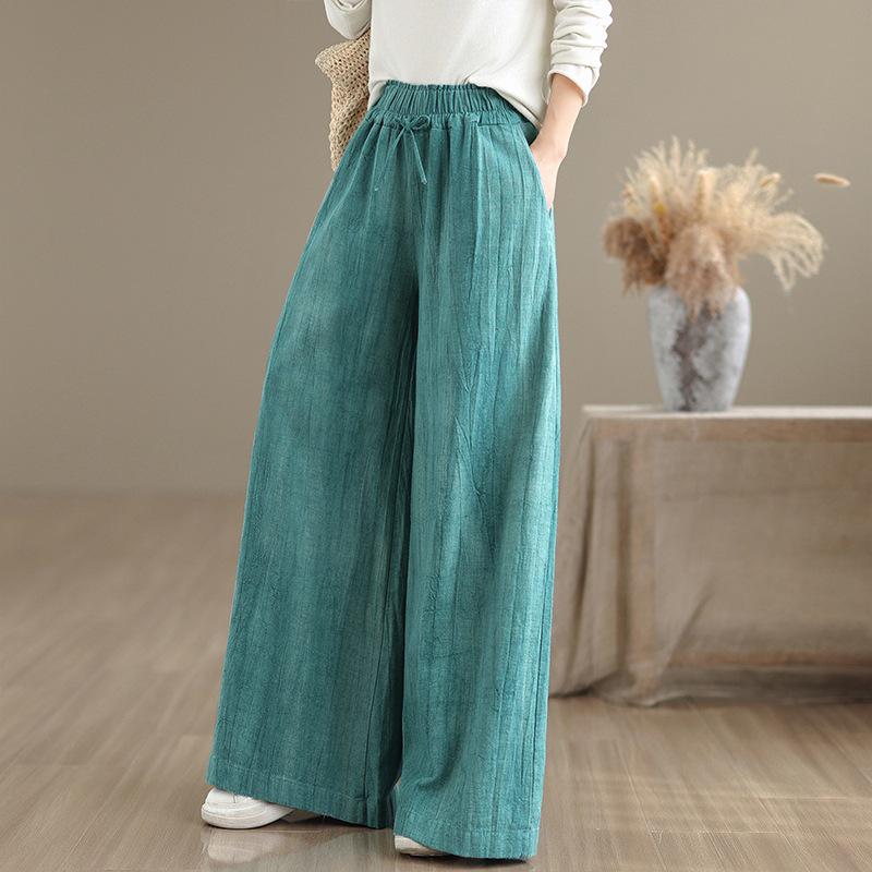 

Handmade Tie-Dye Straight Leg Cotton and Linen Pants: Artistic Loose-Fit, Women s Retro Spring 2026 Collection 2XL світло-зелений колір