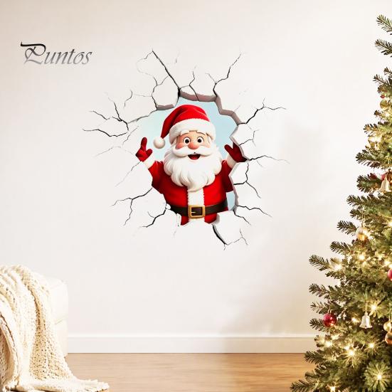 Holiday Home Beautification Supplies 3D Santa Claus Wall Sticker, Realistic Breaking Decal for Christmas Decoration, Glass Clings Waterproof