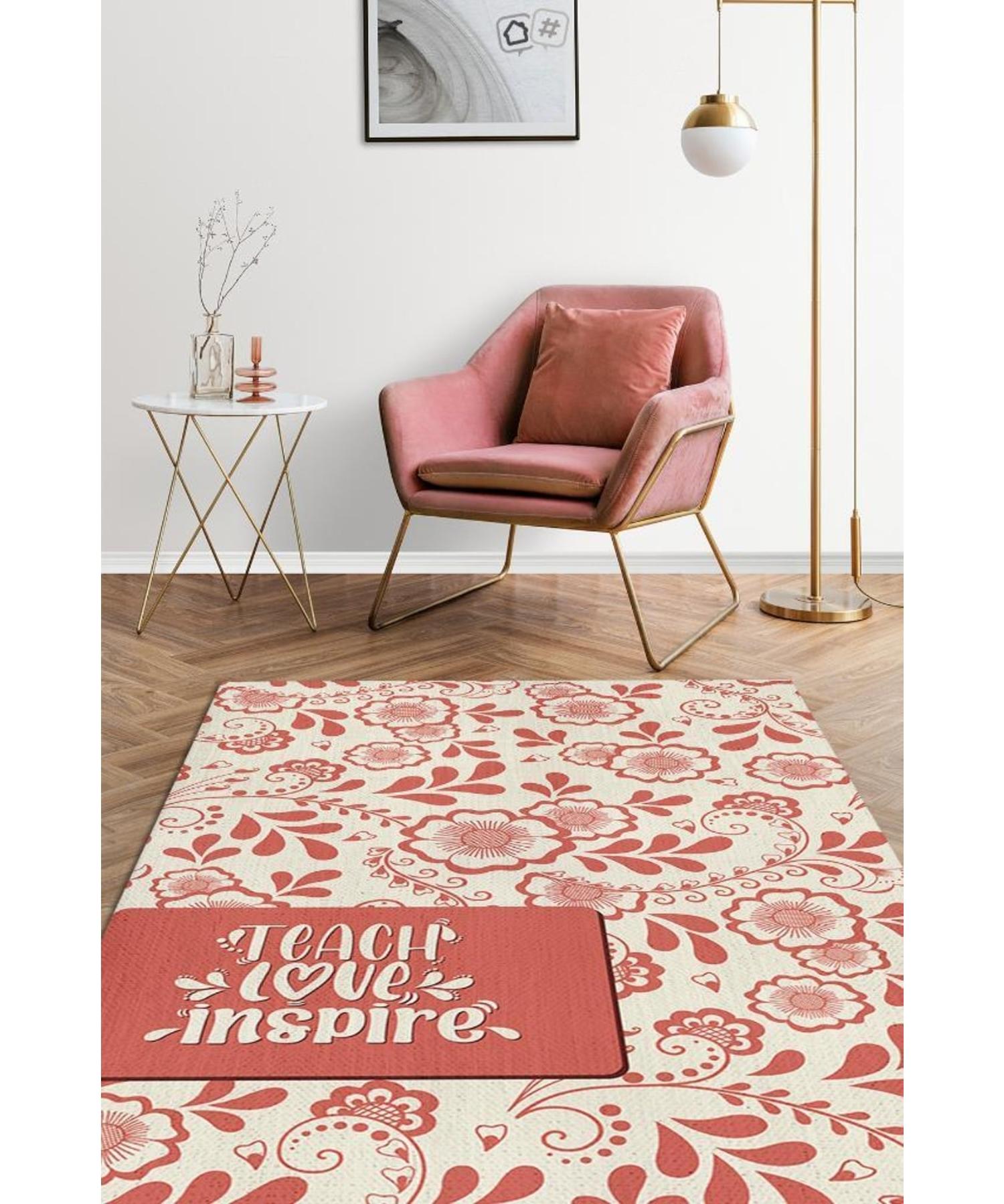 

Teach Love Inspire Cotton Woven Based Washable Non-Slip Teacher Rug