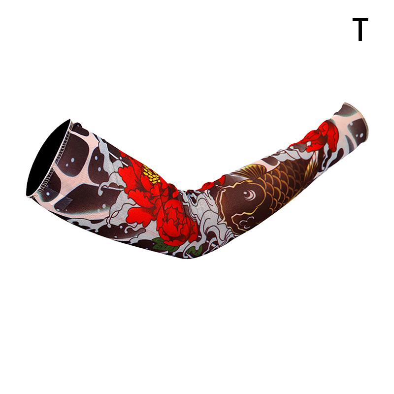 Long Fake Summer Tattoo Sleeves Sun Protection Cover Outdoor Gloves Driving Ice Silk Arm Sleeves