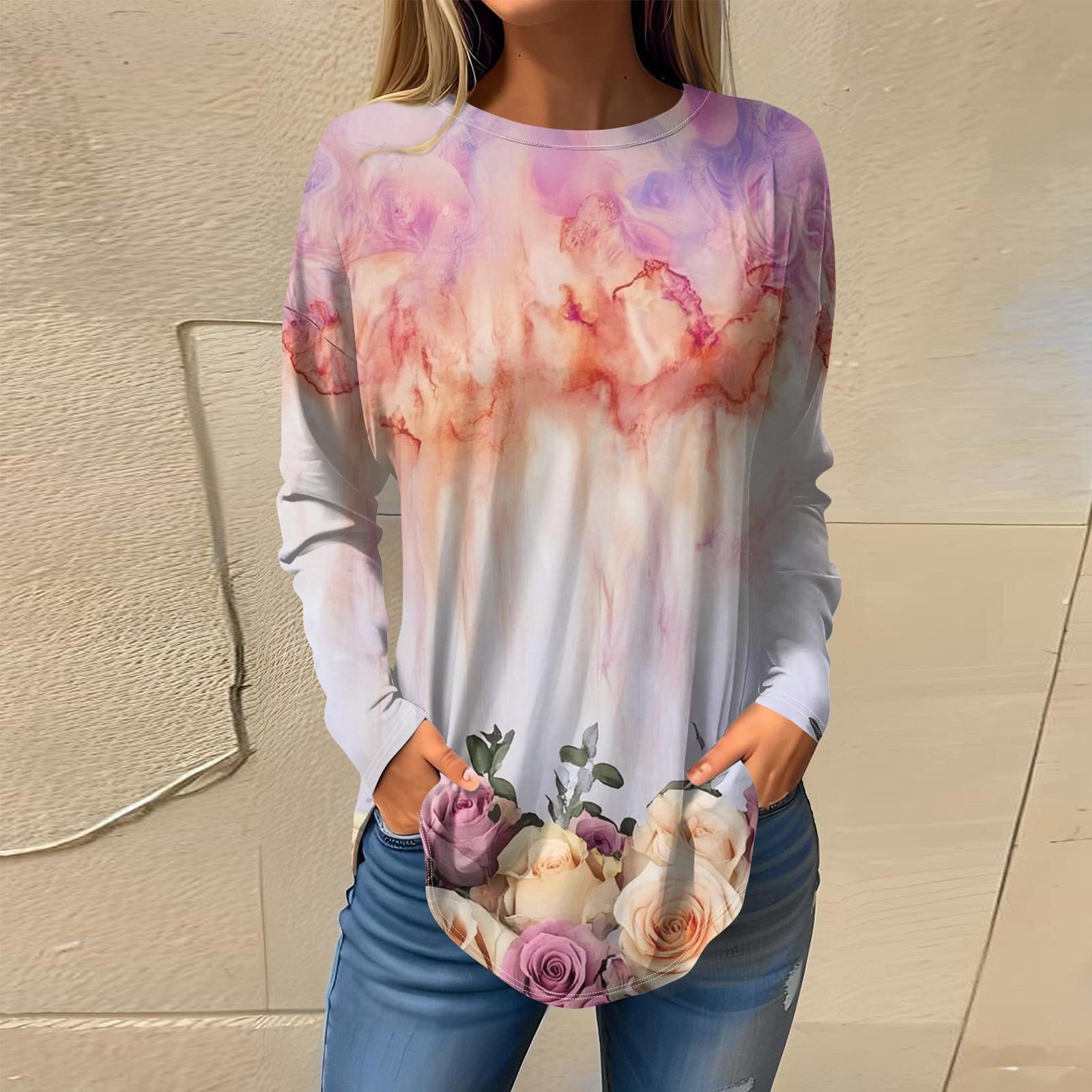 

Футболки для женщин, осенние повседневные рубашки с длинным рукавом, толстовка, винтажный топ с графическим принтом, пуловер S