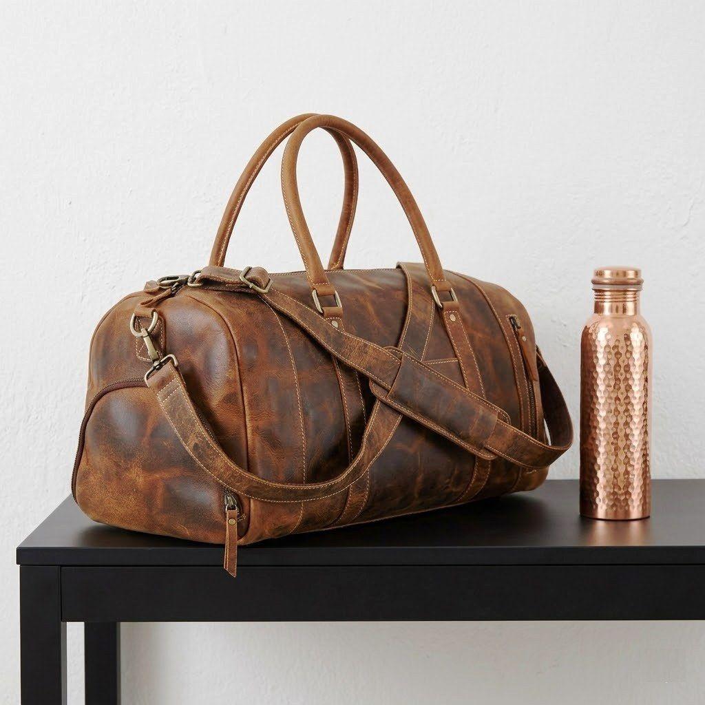 Genuine Leather Travel Duffel Bag Weekend Luggage Buffalo Leather Duffle Bag