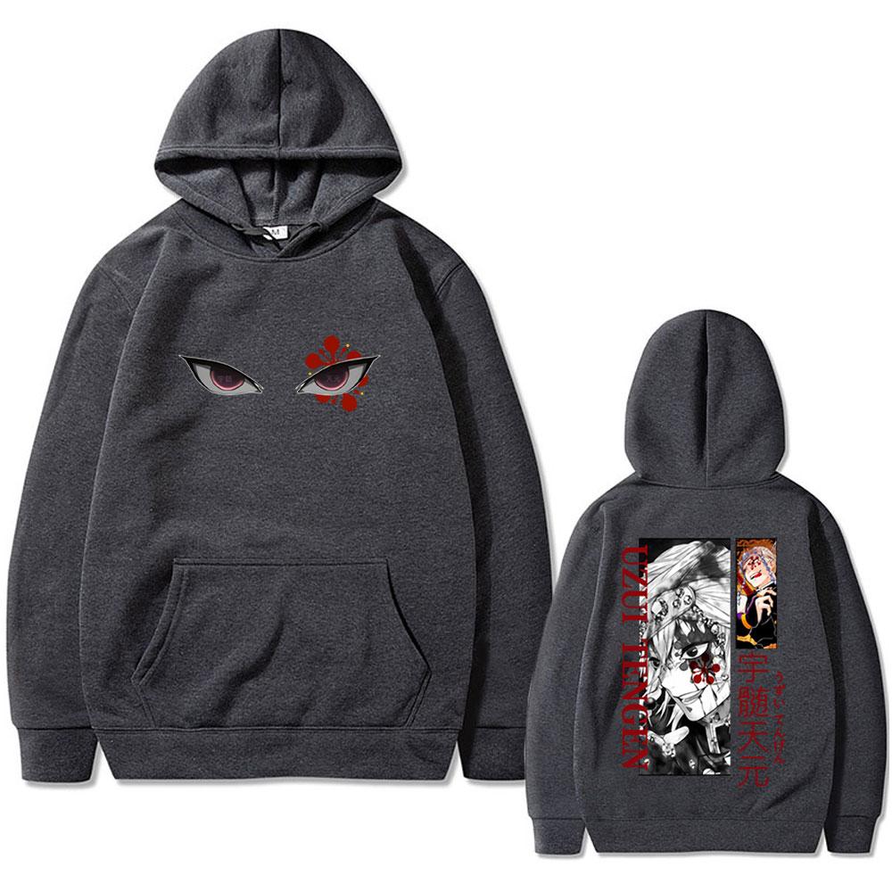 Anime Demon Slayer Uzui Tengen Eyes Graphic Print Hoodie Men Women Casual Oversized Pullover Male Vintage Fleece Hoodies