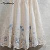 Spring Summer Women Maxi Long Skirt High Waist Delicate Floral Embroidery Classical Skirt Vintage Elegant Hollow Out Apricot A-Line Skirt