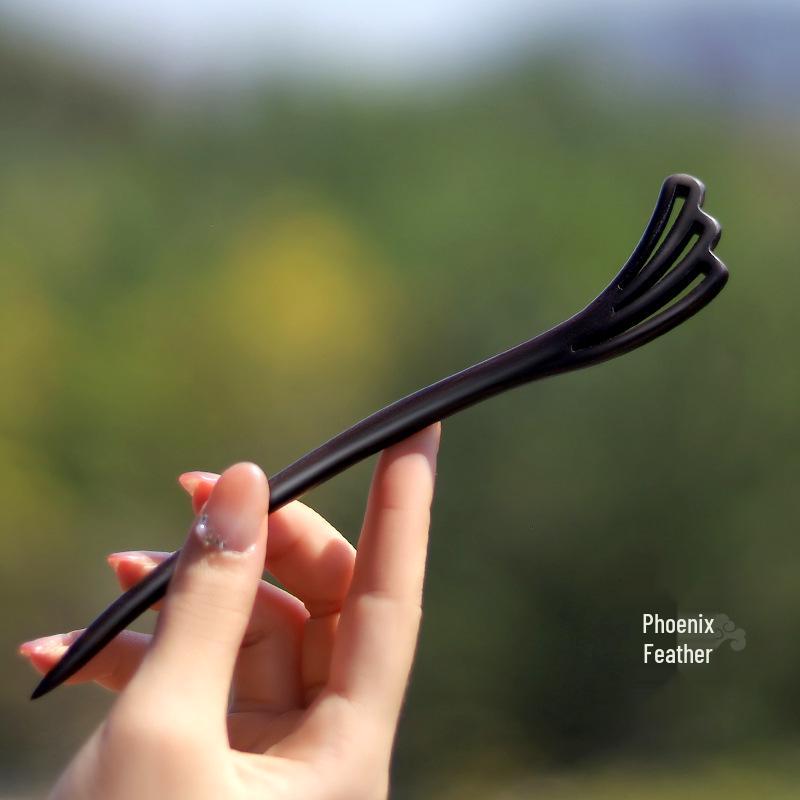 High-End Natural Ebony Wood Hairpin - Extended Chinese Ancient Style Black Hair Bun Accessory