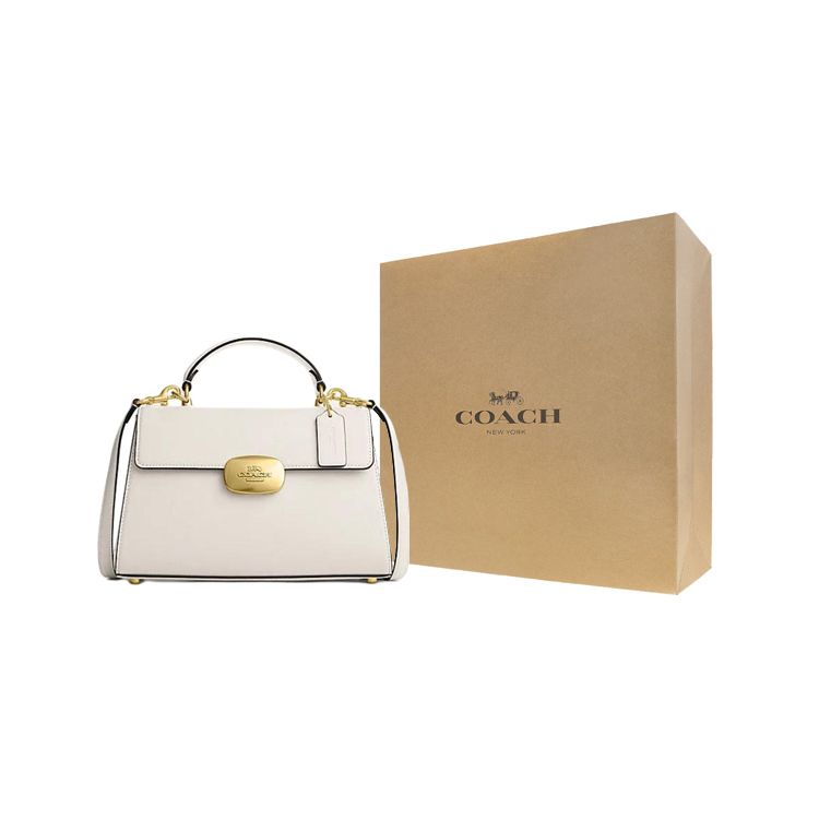 Coach Eliza 27 Classic Monogram Oval Lock Flap Hardware Leather Shoulder Crossbody Tote Bag Large Women handbags Chalk-White CP006-IMCHK