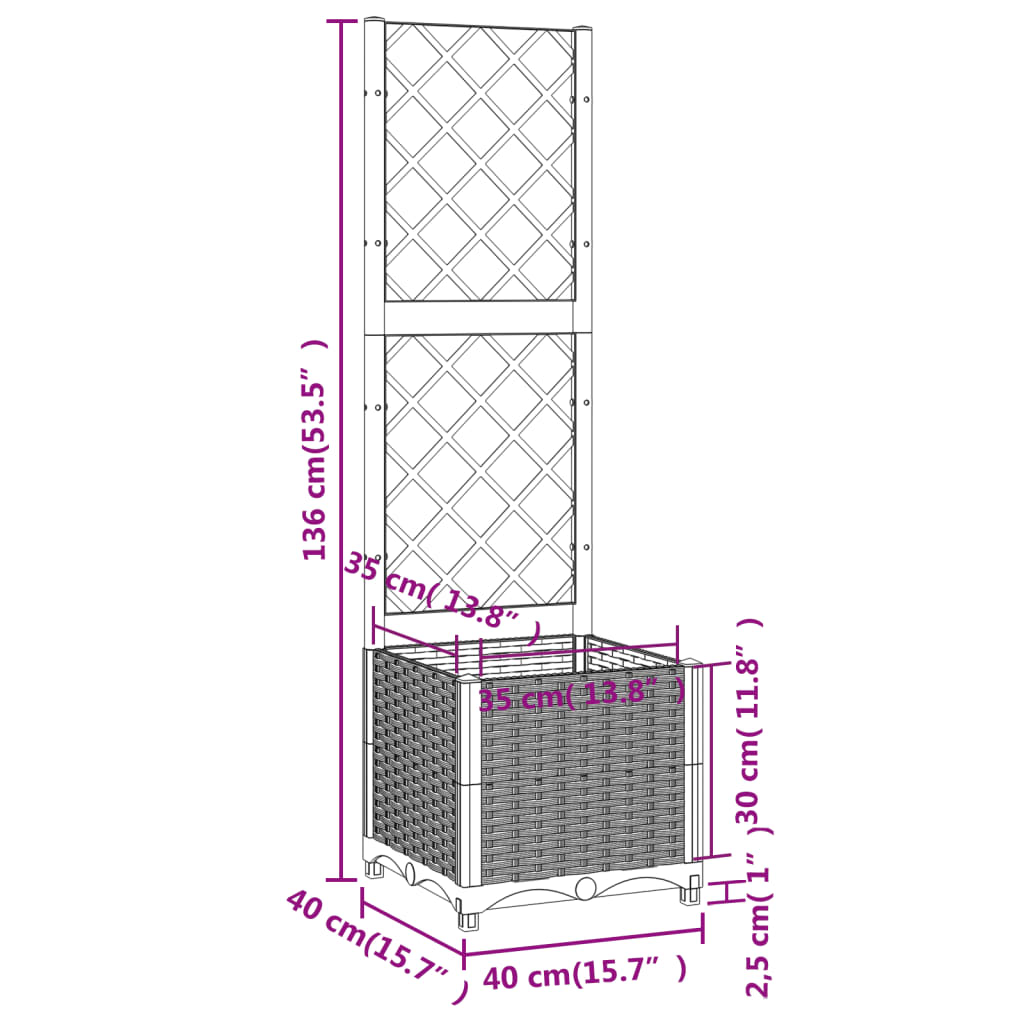Vidaxl Garden Planter With Trellis, Black, 40X40X136 Cm, Pp