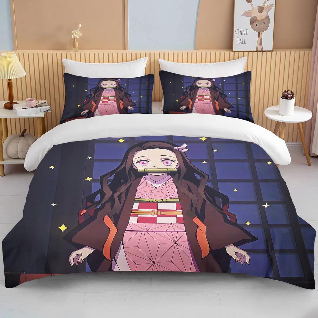 Nezuko Kamado ložní souprava Anime Demon Slayer Povlak na přikrývku Přikrývka Povlečení Single Twin Full Queen Size 3d Děti Dívka Chlapci dárek
