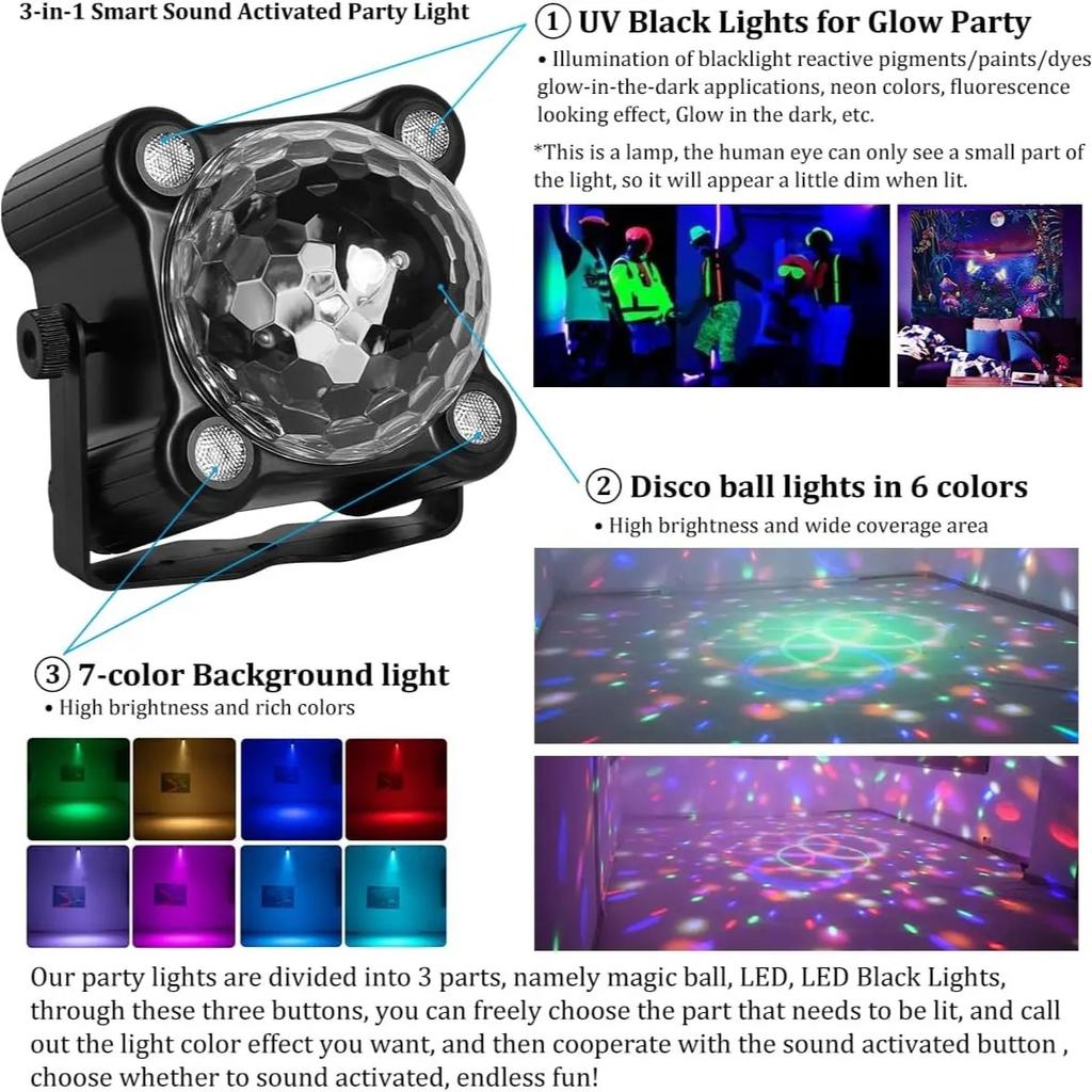 Party Lights Dj Disco Ball Lights Voice Controlled Strobe Stage Colorful Lights Birthday Christmas Party Decoration