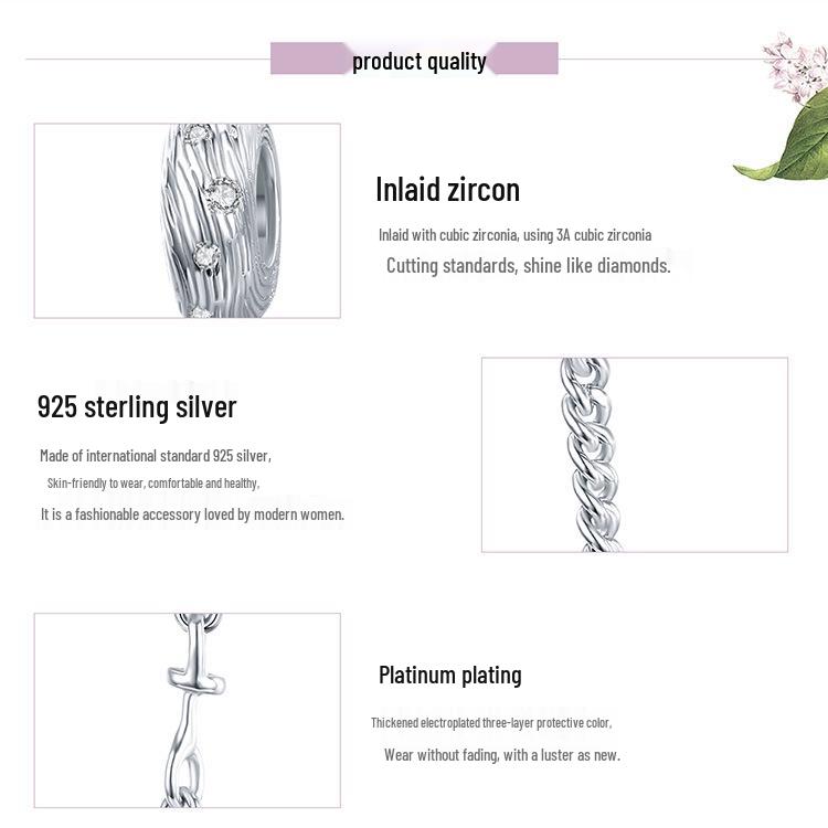 European S925 Sterling Silver Water Ripple Safety Chain Bracelet Accessory