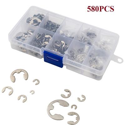 580pcs/set 10 Sizes 1.5-10mm Stainless Steel Shaft E Clip Snap Circlip Washer