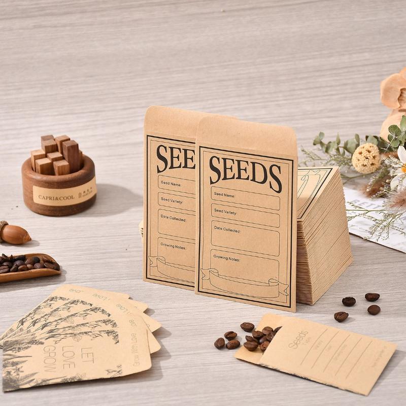 1 Set 50pcs Self-Sealing Garden Seed Envelopes Home Garden Storage Organizers Binder for Easy Planting And Care