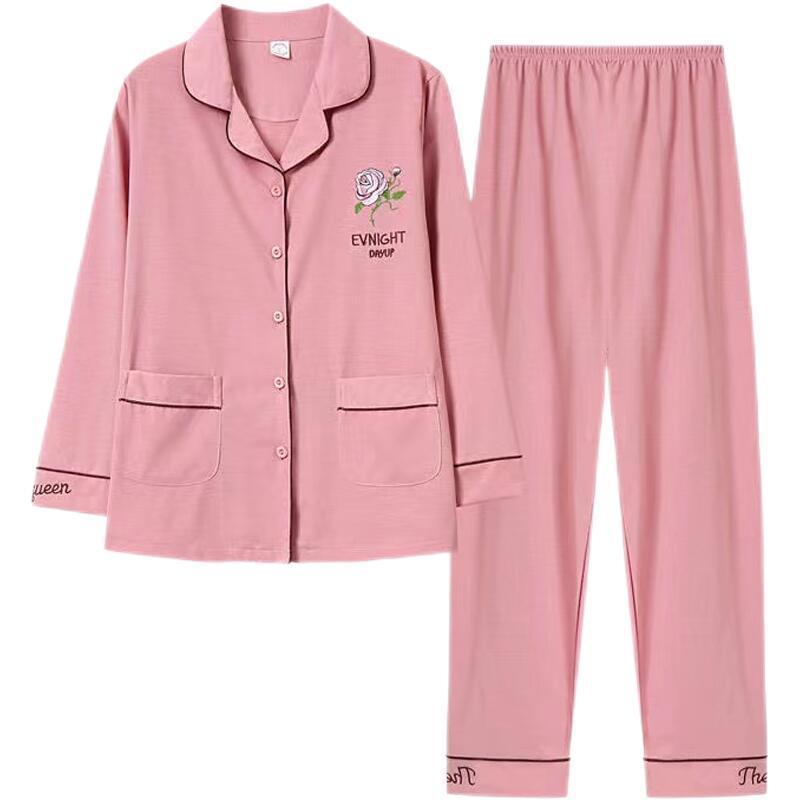 In the elderly 100% pure cotton pajamas women's spring and autumn models autumn and winter long-sleeved large-size suit casual can wear loungewear