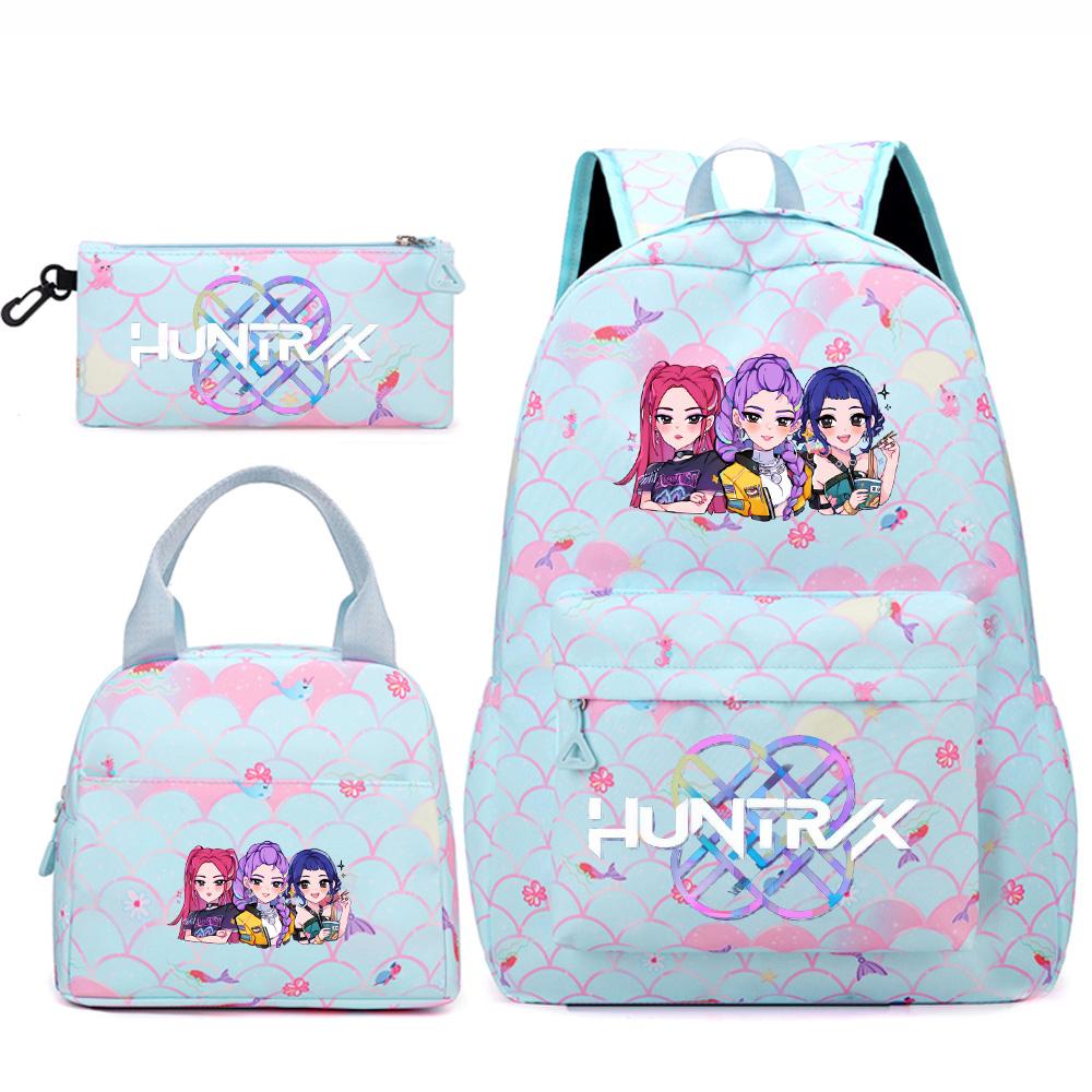 3Pcs/set Cartoon Kpop Printed Backpack Handbag Pencil Case for Teenger Student Girl Boy Schoolbag Bookbag Large Capacity Travel Bag Kid Gift